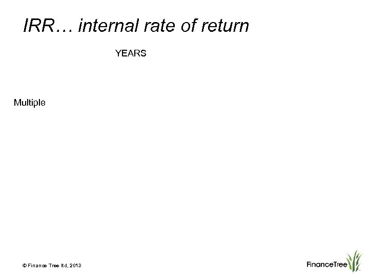 IRR… internal rate of return YEARS Multiple © Finance Tree ltd, 2013 