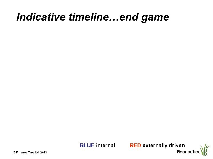 Indicative timeline…end game BLUE internal RED externally driven © Finance Tree ltd, 2013 