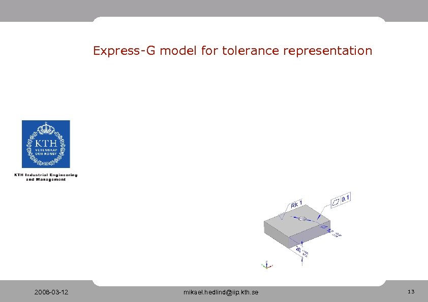 Express-G model for tolerance representation 2008 -03 -12 mikael. hedlind@iip. kth. se 13 
