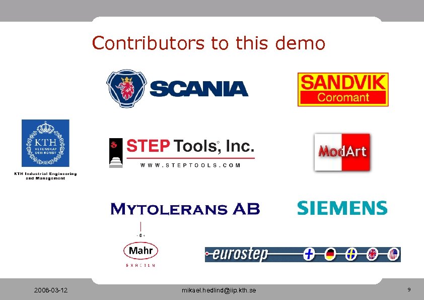 Contributors to this demo 2008 -03 -12 mikael. hedlind@iip. kth. se 9 
