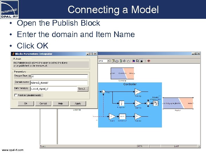 Connecting a Model • Open the Publish Block • Enter the domain and Item