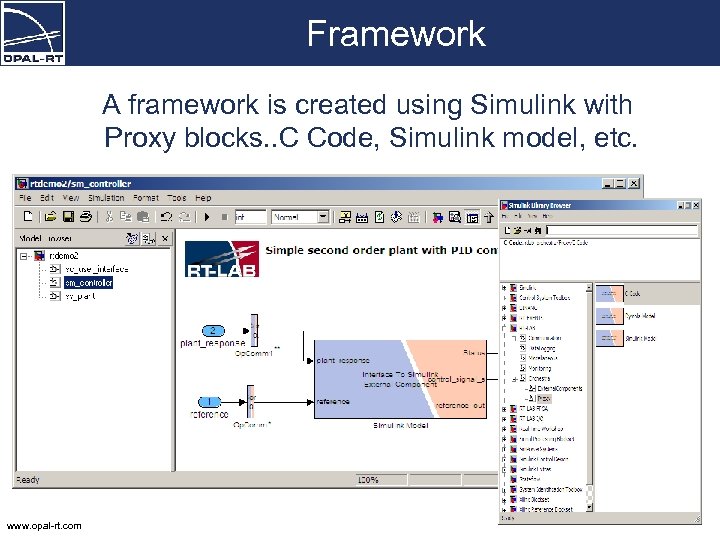 Framework A framework is created using Simulink with Proxy blocks. . C Code, Simulink