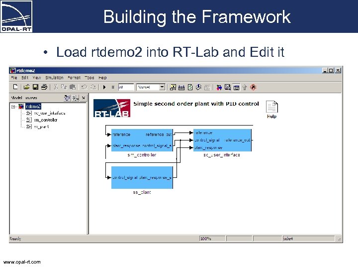 Building the Framework • Load rtdemo 2 into RT-Lab and Edit it www. opal-rt.