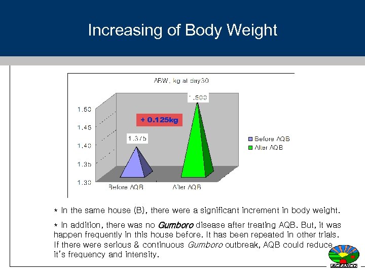 Increasing of Body Weight + 0. 125 kg * In the same house (B),