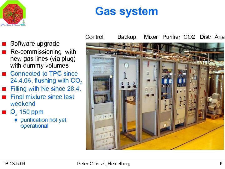 Gas system Control Backup Mixer Purifier CO 2 Distr Anal Software upgrade Re-commissioning with