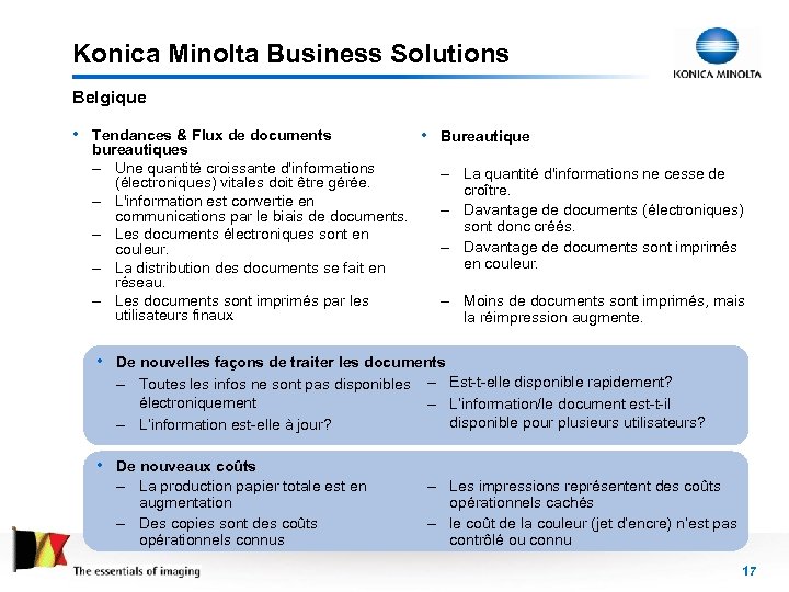 Konica Minolta Business Solutions Belgique • Tendances & Flux de documents bureautiques – Une