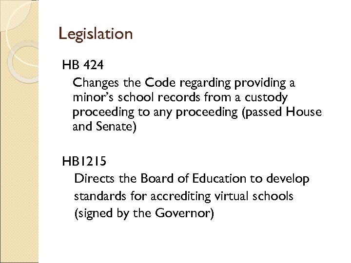 Legislation HB 424 Changes the Code regarding providing a minor’s school records from a