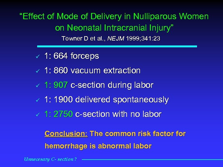 “Effect of Mode of Delivery in Nulliparous Women on Neonatal Intracranial Injury” Towner D