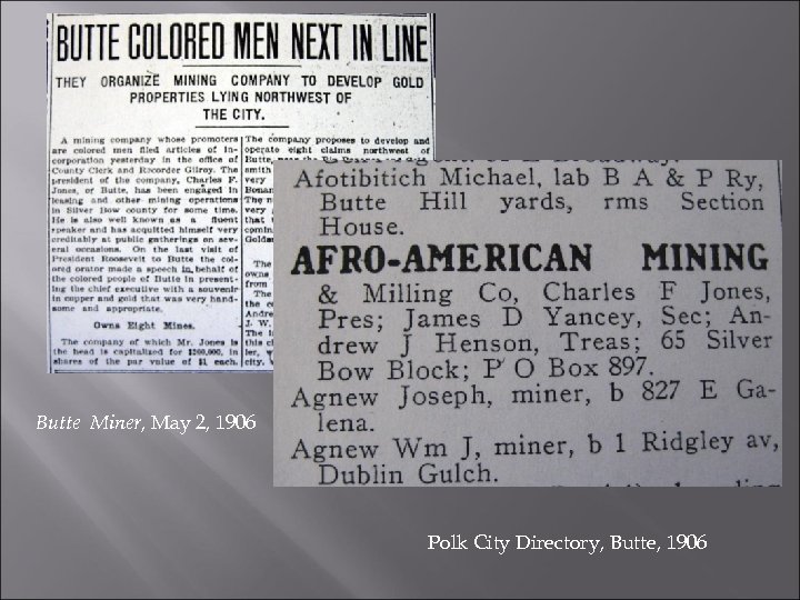 Butte Miner, May 2, 1906 Polk City Directory, Butte, 1906 