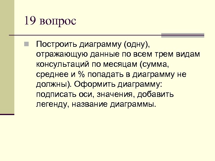 19 вопрос n Построить диаграмму (одну), отражающую данные по всем трем видам консультаций по
