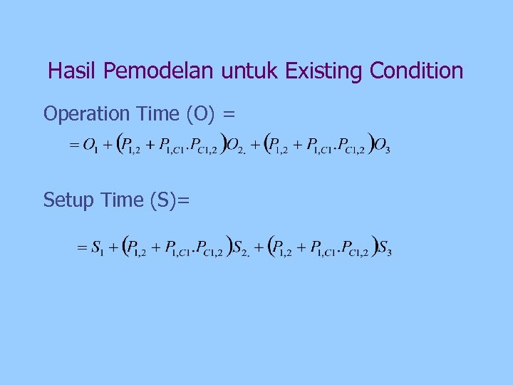 Hasil Pemodelan untuk Existing Condition Operation Time (O) = Setup Time (S)= 