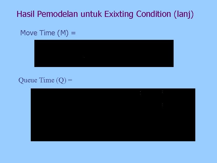 Hasil Pemodelan untuk Exixting Condition (lanj) Move Time (M) = Queue Time (Q) =