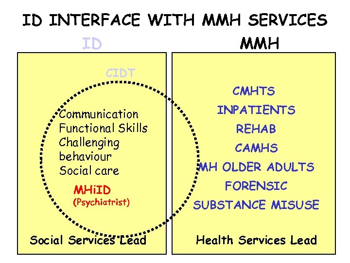 ID INTERFACE WITH MMH SERVICES ID MMH CIDT CMHTS Communication Functional Skills Challenging behaviour