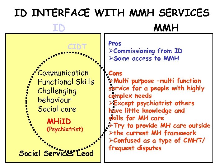 ID INTERFACE WITH MMH SERVICES ID MMH CIDT Communication Functional Skills Challenging behaviour Social