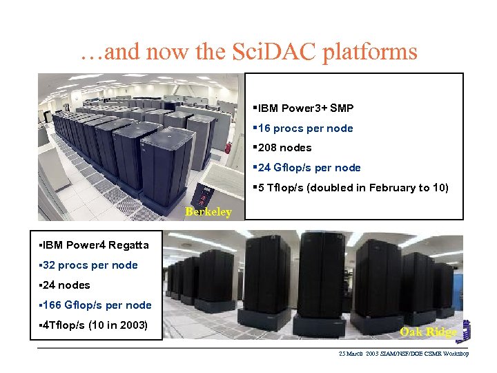 …and now the Sci. DAC platforms §IBM Power 3+ SMP § 16 procs per