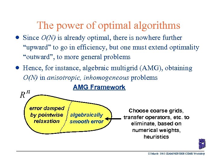 The power of optimal algorithms n Since O(N) is already optimal, there is nowhere