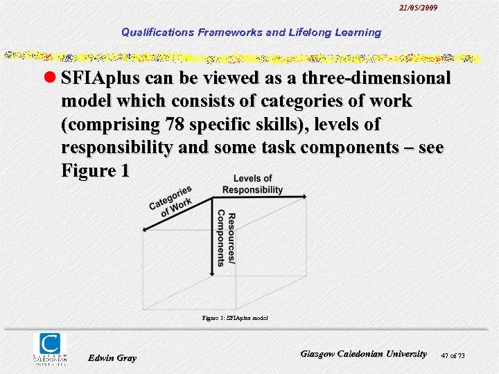 21/05/2009 Qualifications Frameworks and Lifelong Learning l SFIAplus can be viewed as a three-dimensional