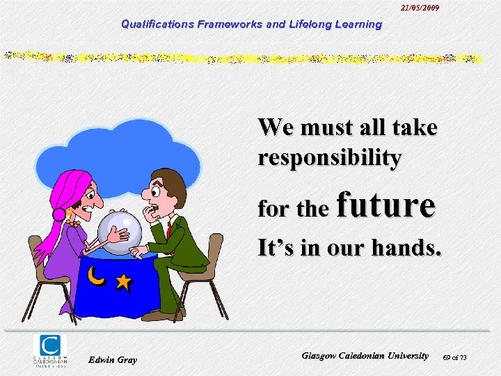 21/05/2009 Qualifications Frameworks and Lifelong Learning We must all take responsibility for the future