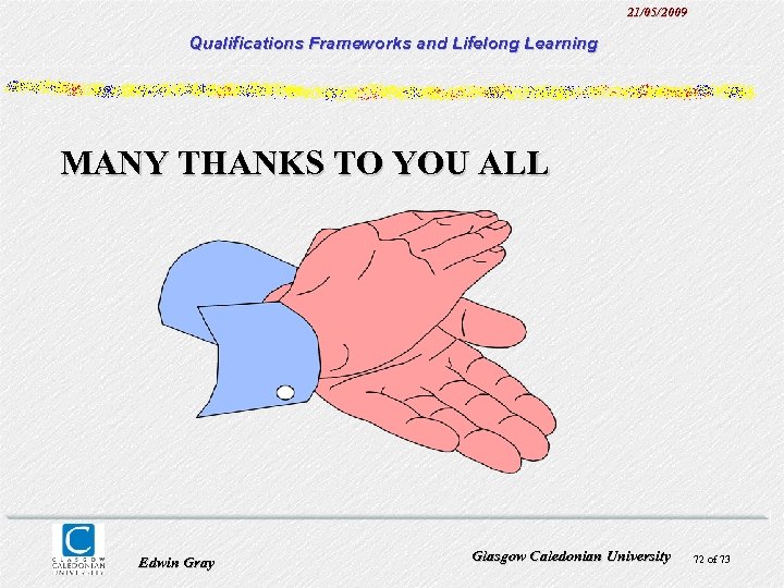 21/05/2009 Qualifications Frameworks and Lifelong Learning MANY THANKS TO YOU ALL Edwin Gray Glasgow