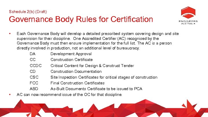 Schedule 2(b) (Draft) Governance Body Rules for Certification • • Each Governance Body will