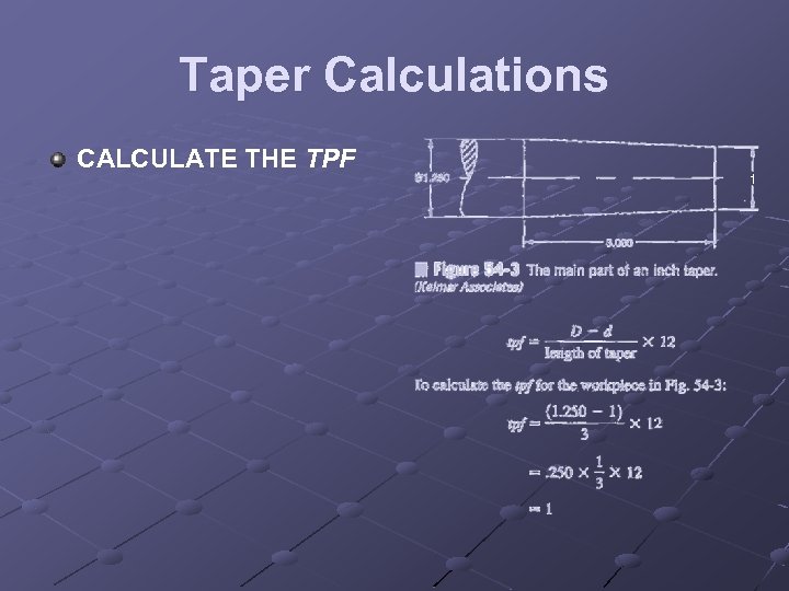 Taper Calculations CALCULATE THE TPF 1 