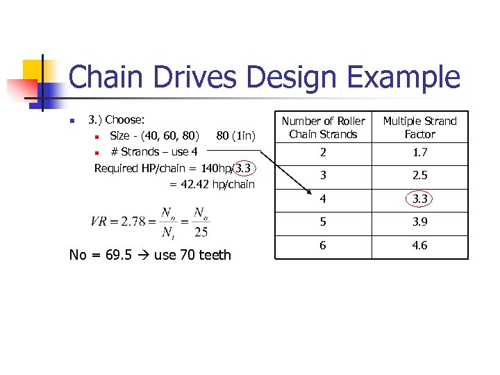 Chain Drives Design Example 3. ) Choose: n Size - (40, 60, 80) 80