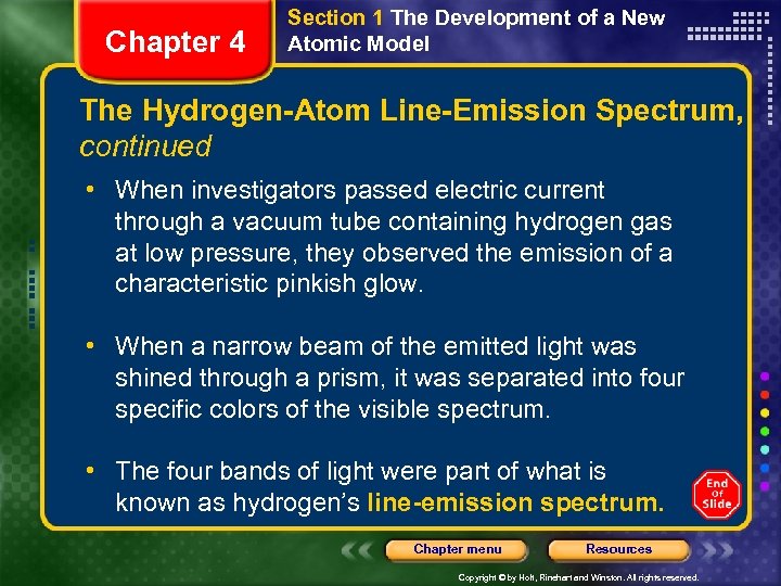 Chapter 4 Section 1 The Development of a New Atomic Model The Hydrogen-Atom Line-Emission