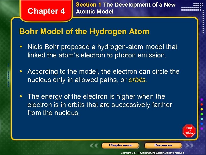Chapter 4 Section 1 The Development of a New Atomic Model Bohr Model of