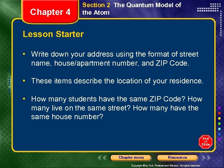 Chapter 4 Section 2 The Quantum Model of the Atom Lesson Starter • Write
