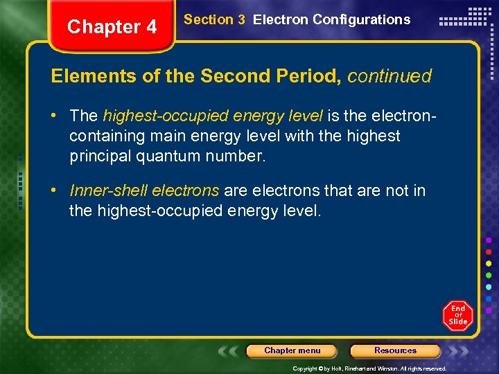 Chapter 4 Section 3 Electron Configurations Elements of the Second Period, continued • The