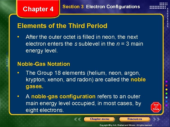 Chapter 4 Section 3 Electron Configurations Elements of the Third Period • After the