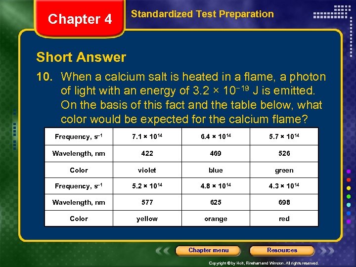 Chapter 4 Standardized Test Preparation Short Answer 10. When a calcium salt is heated
