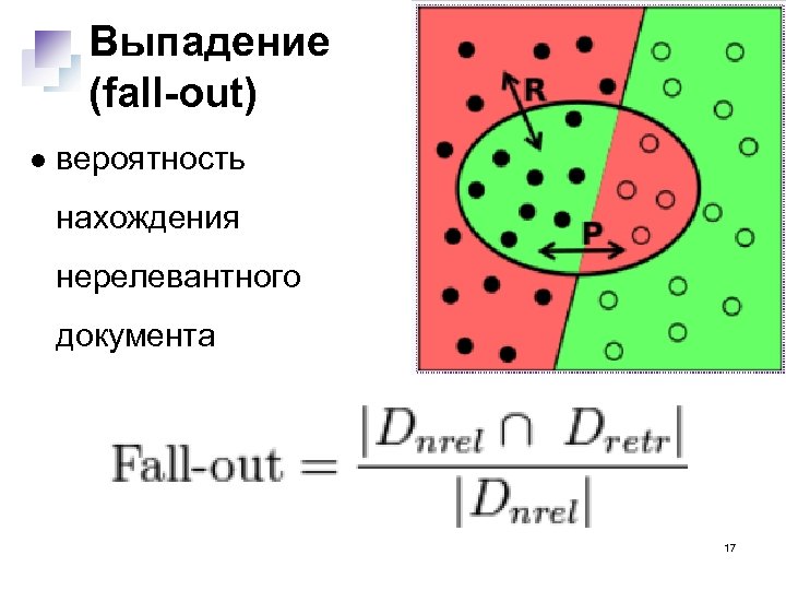 Выпадение (fall-out) вероятность нахождения нерелевантного документа 17 
