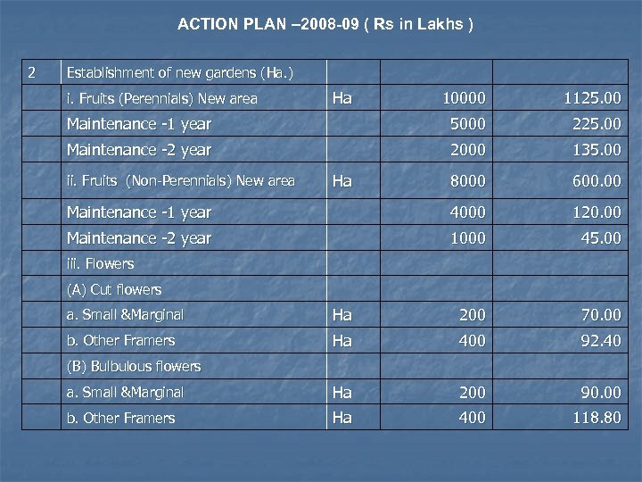 ACTION PLAN – 2008 -09 ( Rs in Lakhs ) 2 Establishment of new