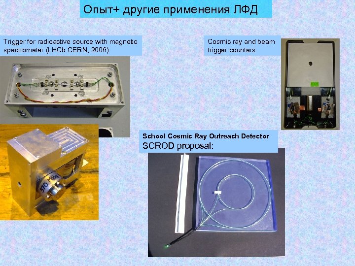 Опыт+ другие применения ЛФД Trigger for radioactive source with magnetic spectrometer (LHCb CERN, 2006):