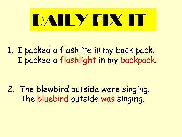 DAILY FIX-IT 1. I packed a flashlite in my back pack. I packed a