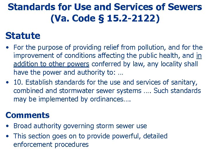 Standards for Use and Services of Sewers (Va. Code § 15. 2 -2122) Statute