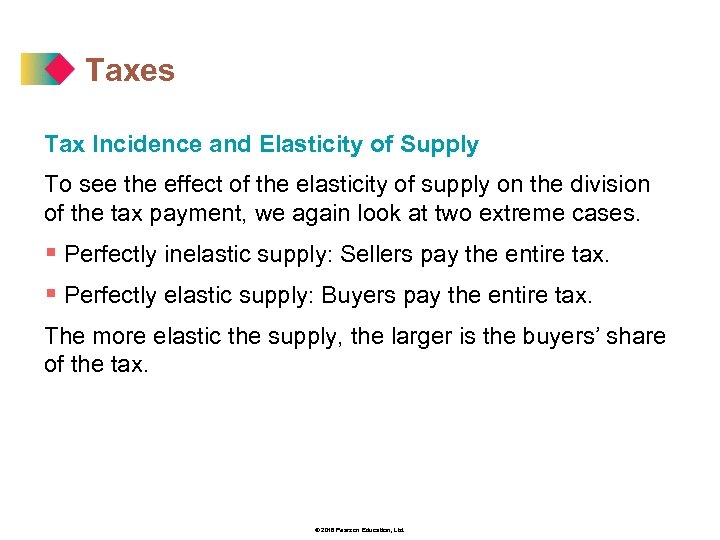 Taxes Tax Incidence and Elasticity of Supply To see the effect of the elasticity