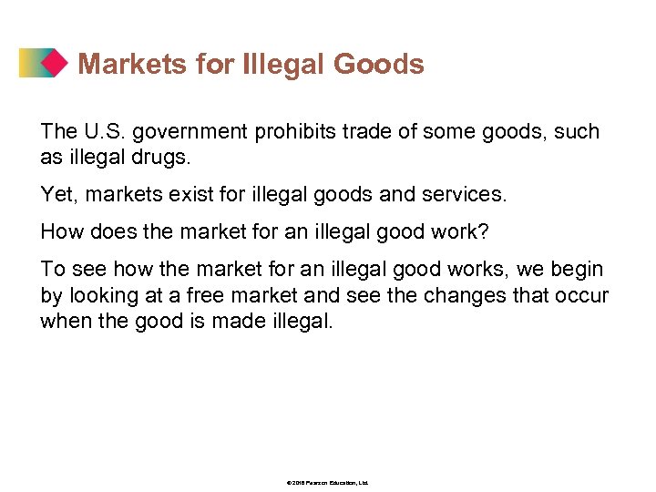 Markets for Illegal Goods The U. S. government prohibits trade of some goods, such