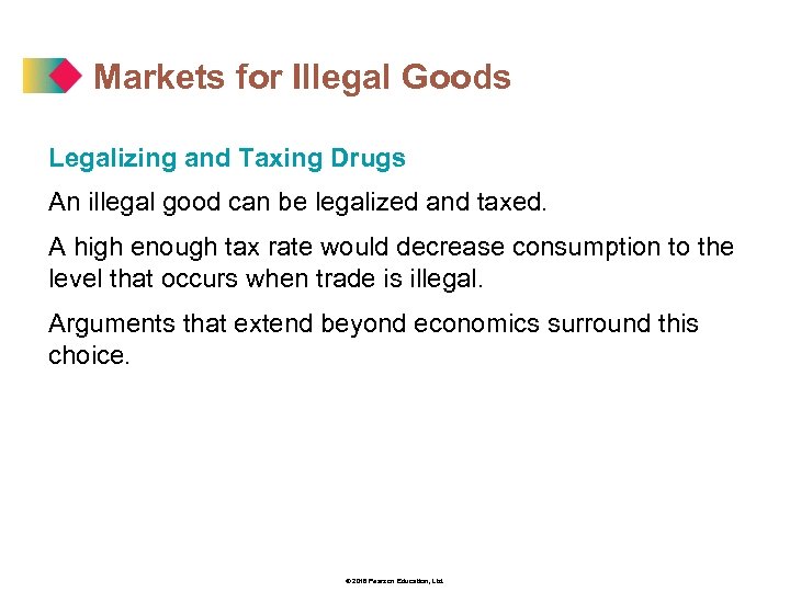 Markets for Illegal Goods Legalizing and Taxing Drugs An illegal good can be legalized