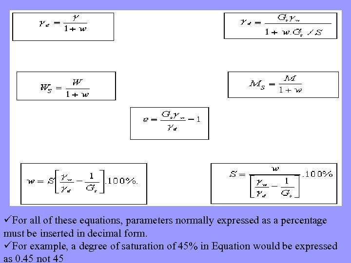 üFor all of these equations, parameters normally expressed as a percentage must be inserted