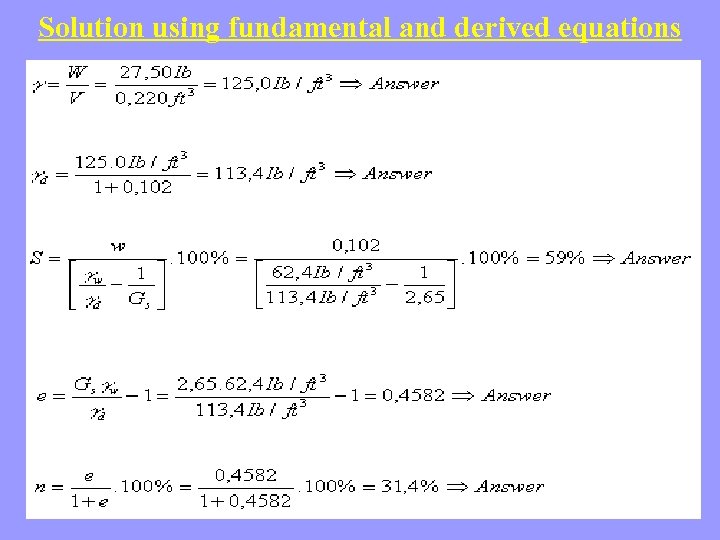 Solution using fundamental and derived equations 