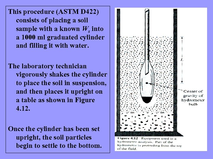 This procedure (ASTM D 422) consists of placing a soil sample with a known