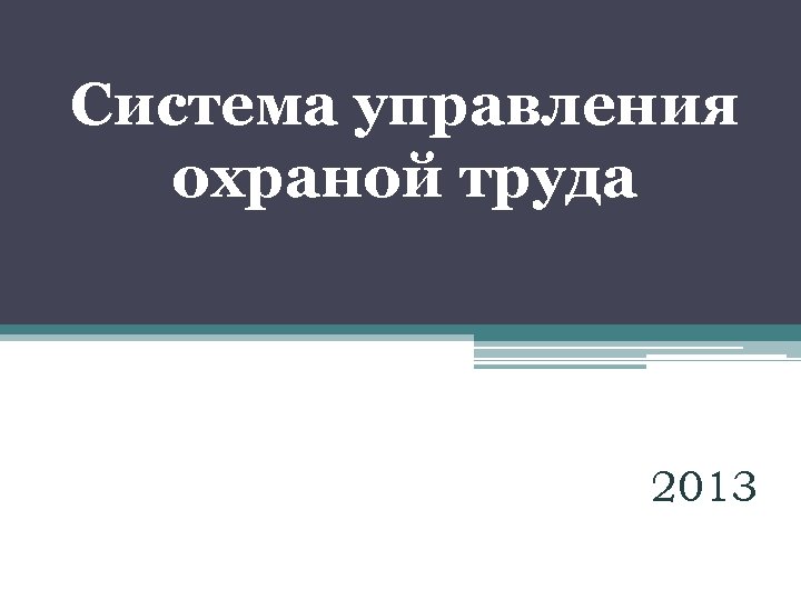 Система управления охраной труда 2013 