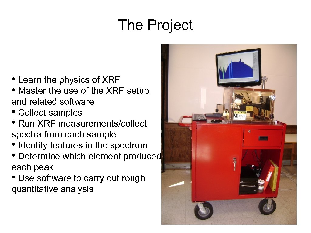 The Project • Learn the physics of XRF • Master the use of the