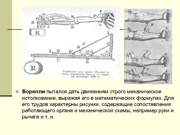 n Борелли пытался дать движениям строго механическое истолкование, выражая его в математических формулах. Для