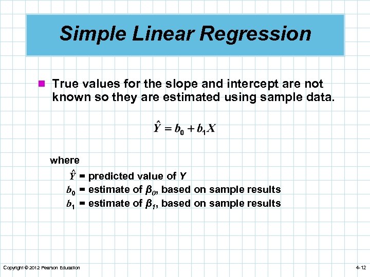 Simple Linear Regression n True values for the slope and intercept are not known