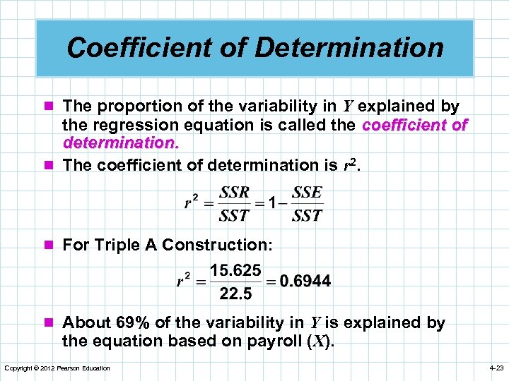 Coefficient of Determination n The proportion of the variability in Y explained by the