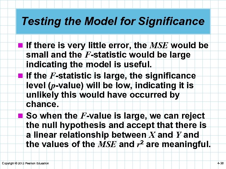 Testing the Model for Significance n If there is very little error, the MSE