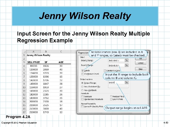 Jenny Wilson Realty Input Screen for the Jenny Wilson Realty Multiple Regression Example Program